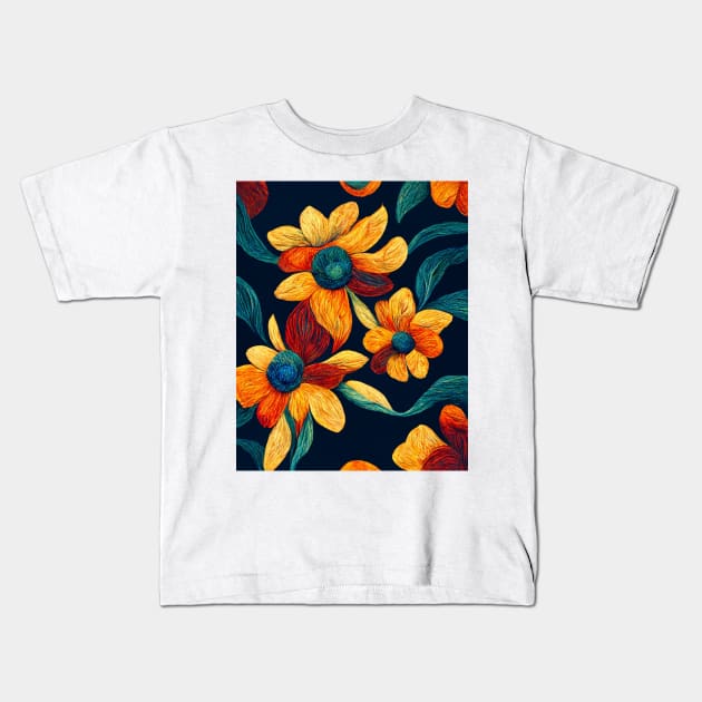 Flowers in the Style of Van Gogh #2 Kids T-Shirt by AntielARt